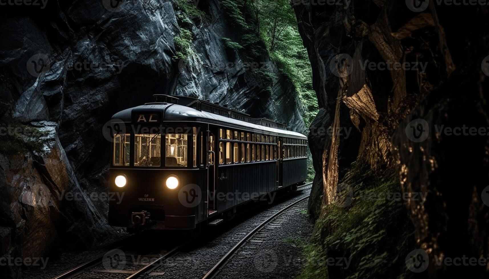 Metal cable car speeds through snowy mountains generated by AI photo