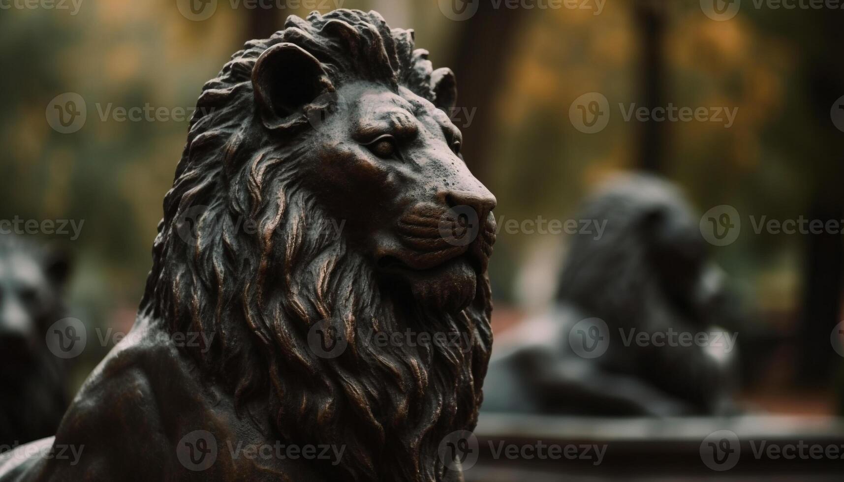 Majestic lion close up portrait, symbol of strength generated by AI photo