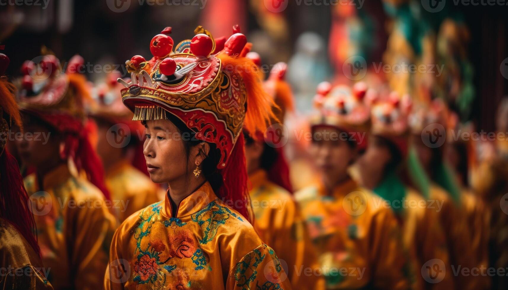 Colorful parade celebrates diverse Asian cultures and traditions generated by AI photo