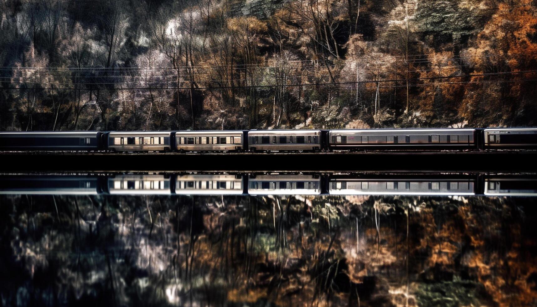 Passenger train on railroad track, blurred motion generated by AI photo