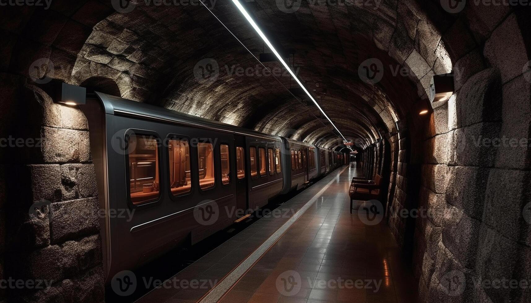 Blurred motion, vanishing point, underground subway train generated by AI photo