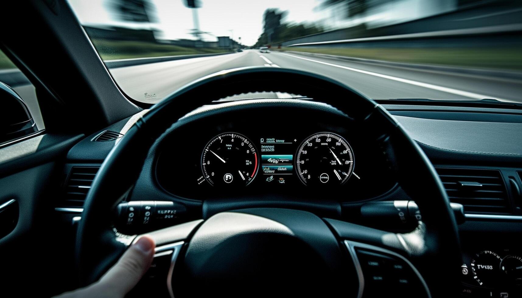 Blurred motion on multiple lane highway journey generated by AI photo