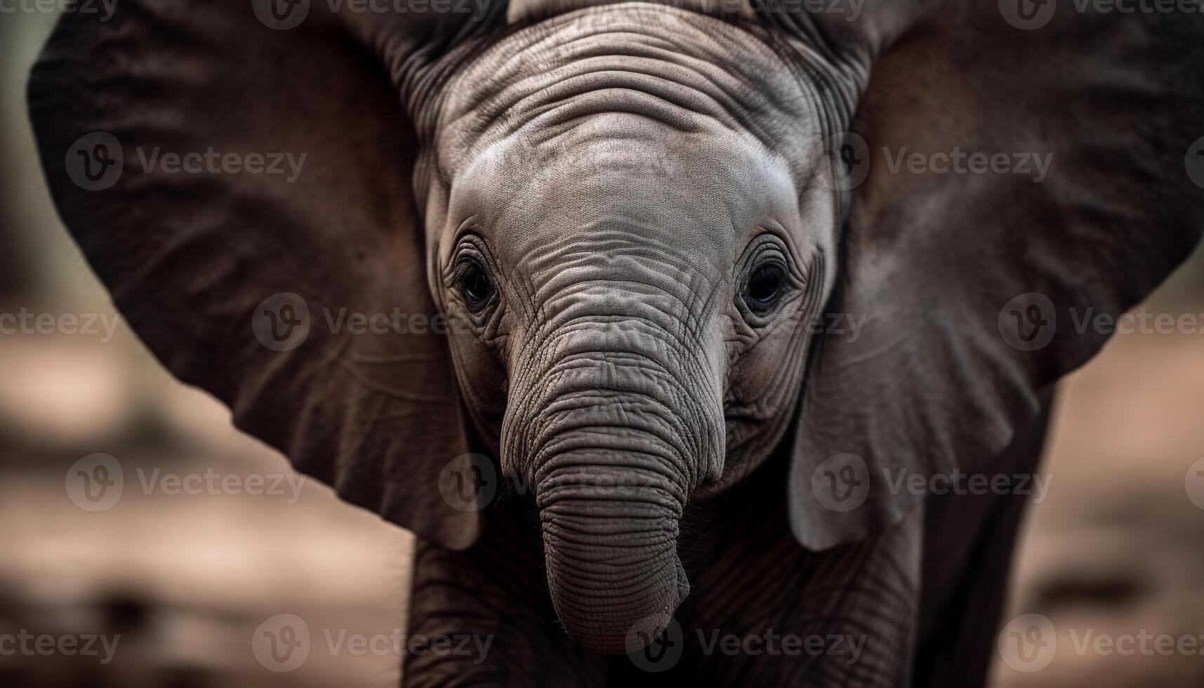 Wrinkled elephant trunk, close up portrait in nature generated by AI photo