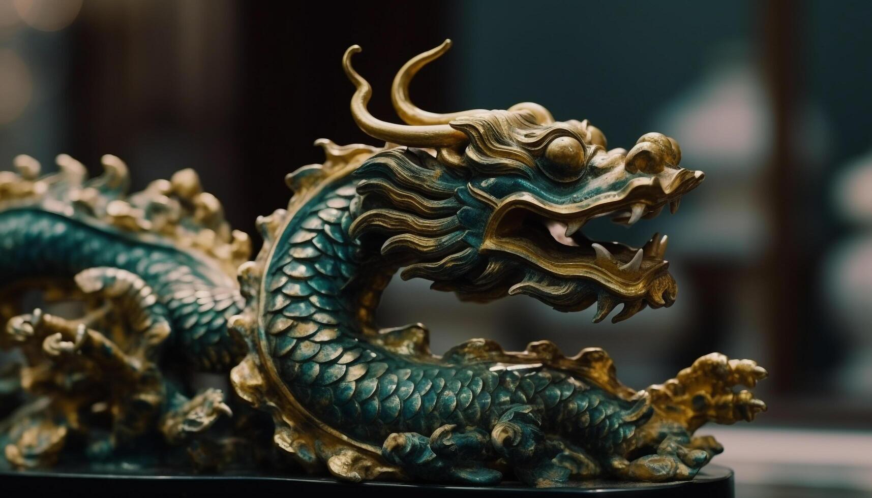 Ancient dragon sculpture symbolizes Chinese culture spirituality generated by AI photo
