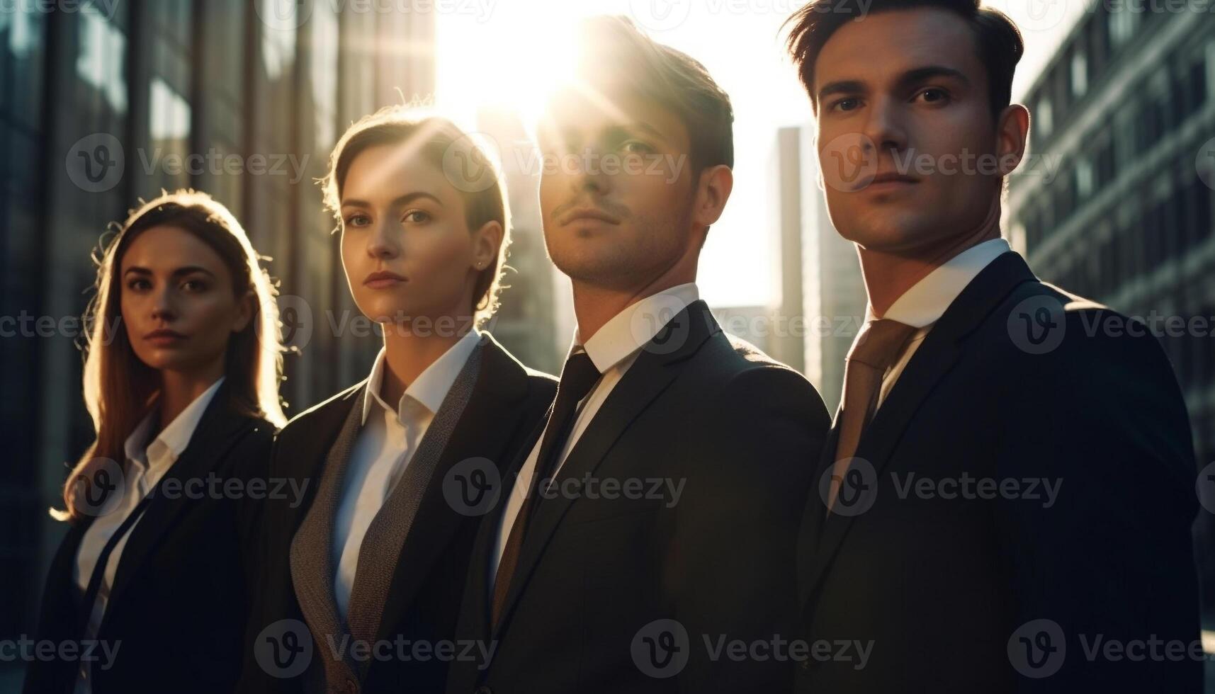 Successful business team in formalwear, standing outdoors generated by AI photo
