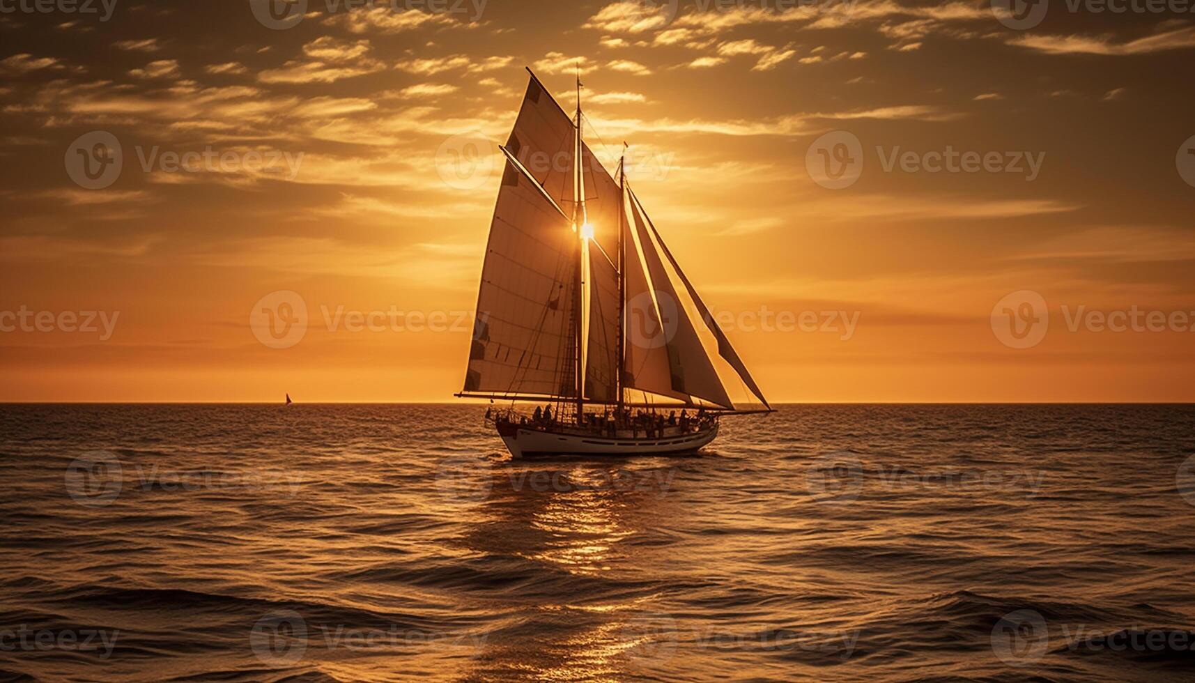 navegación yate se desliza mediante tranquilo puesta de sol marina generado por ai foto