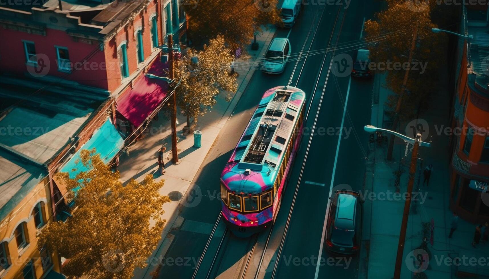 Blurred motion, speed, and vibrant colors rush by generated by AI photo