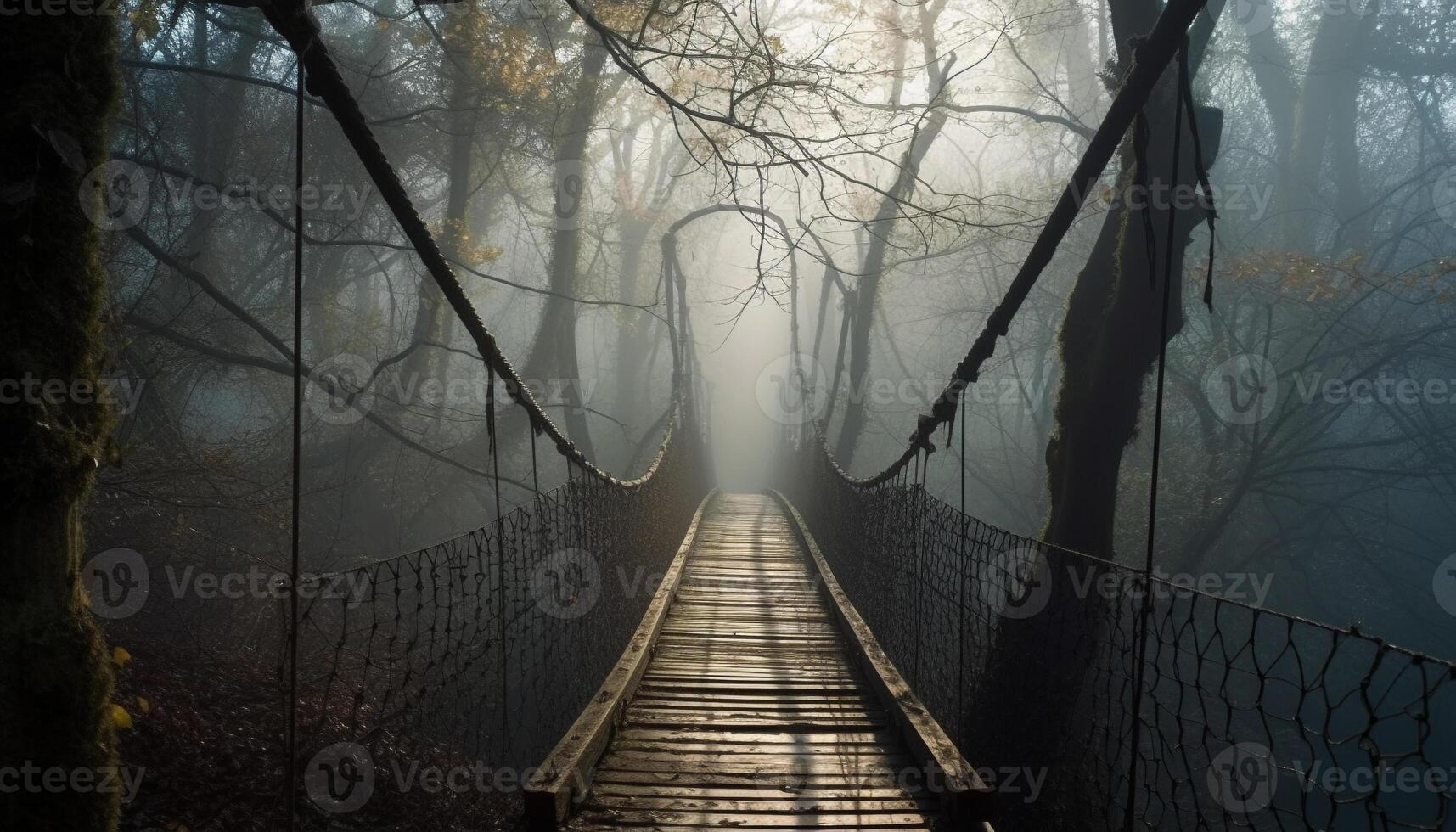 Mysterious forest path leads to spooky adventure generated by AI photo