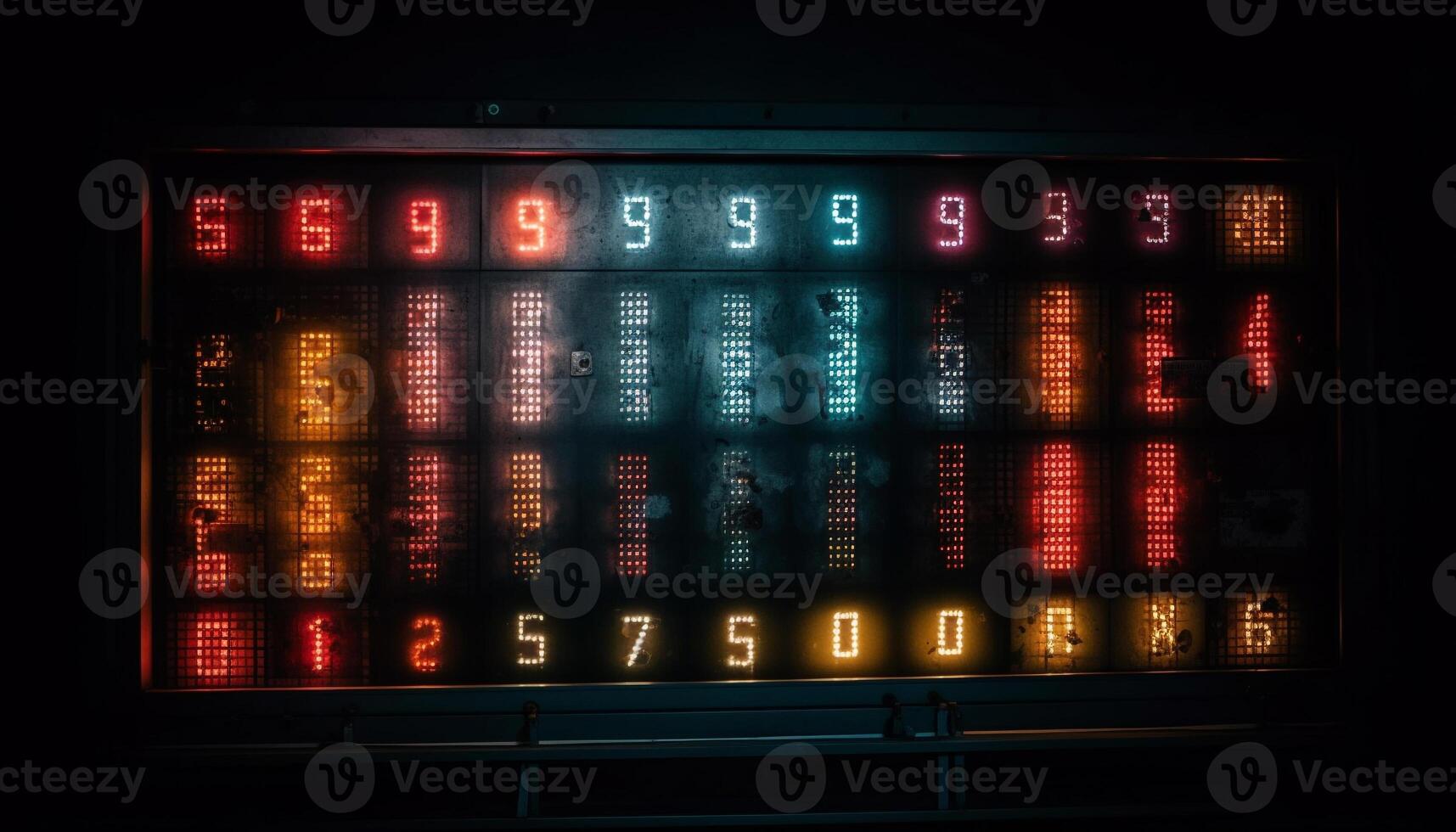 Glowing blue digital display showing arrival times generated by AI photo