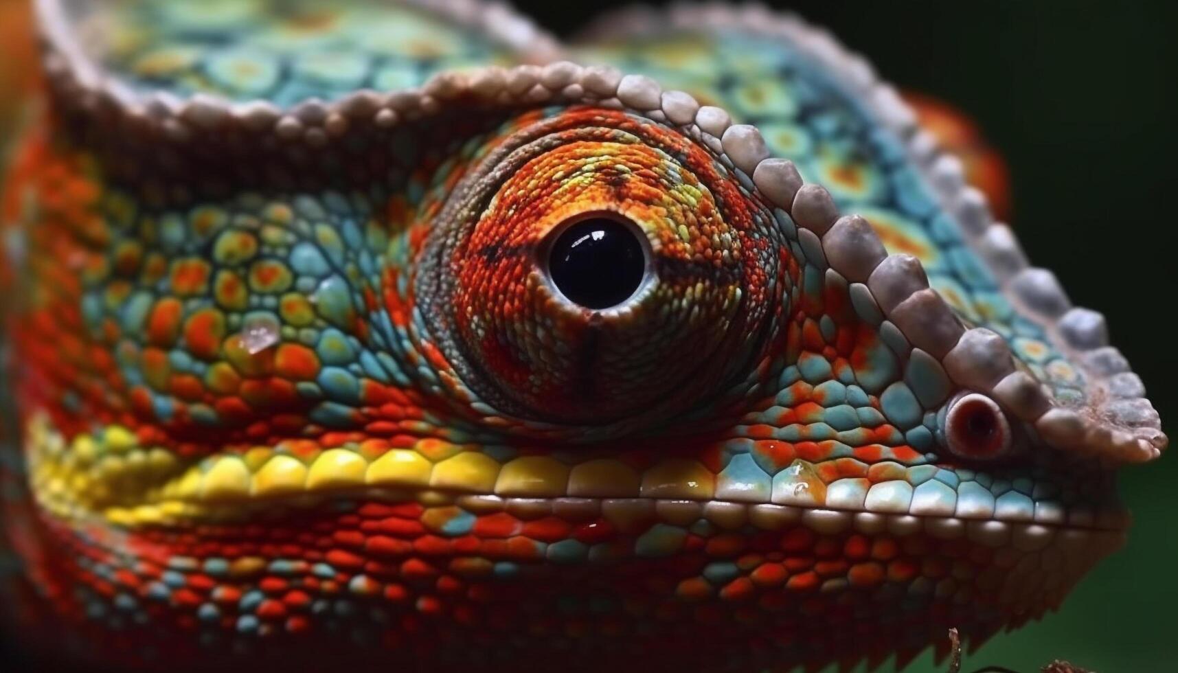 Multi colored lizard eye in extreme close up generated by AI photo