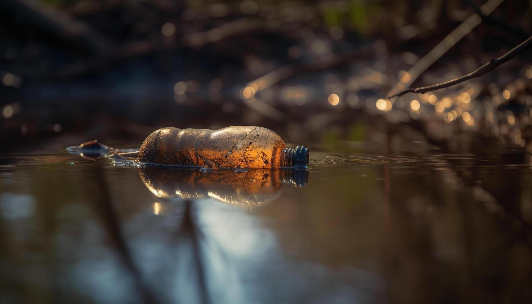 Sunset reflects beauty in nature tranquil pond generated by AI photo