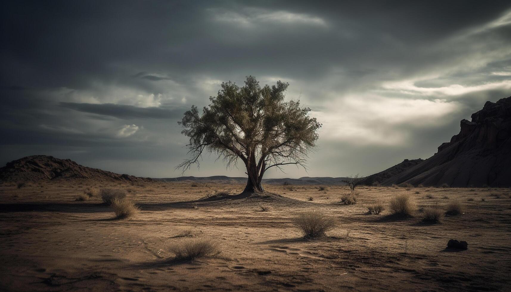 silueta de montaña rango a oscuridad, tranquilo generado por ai foto