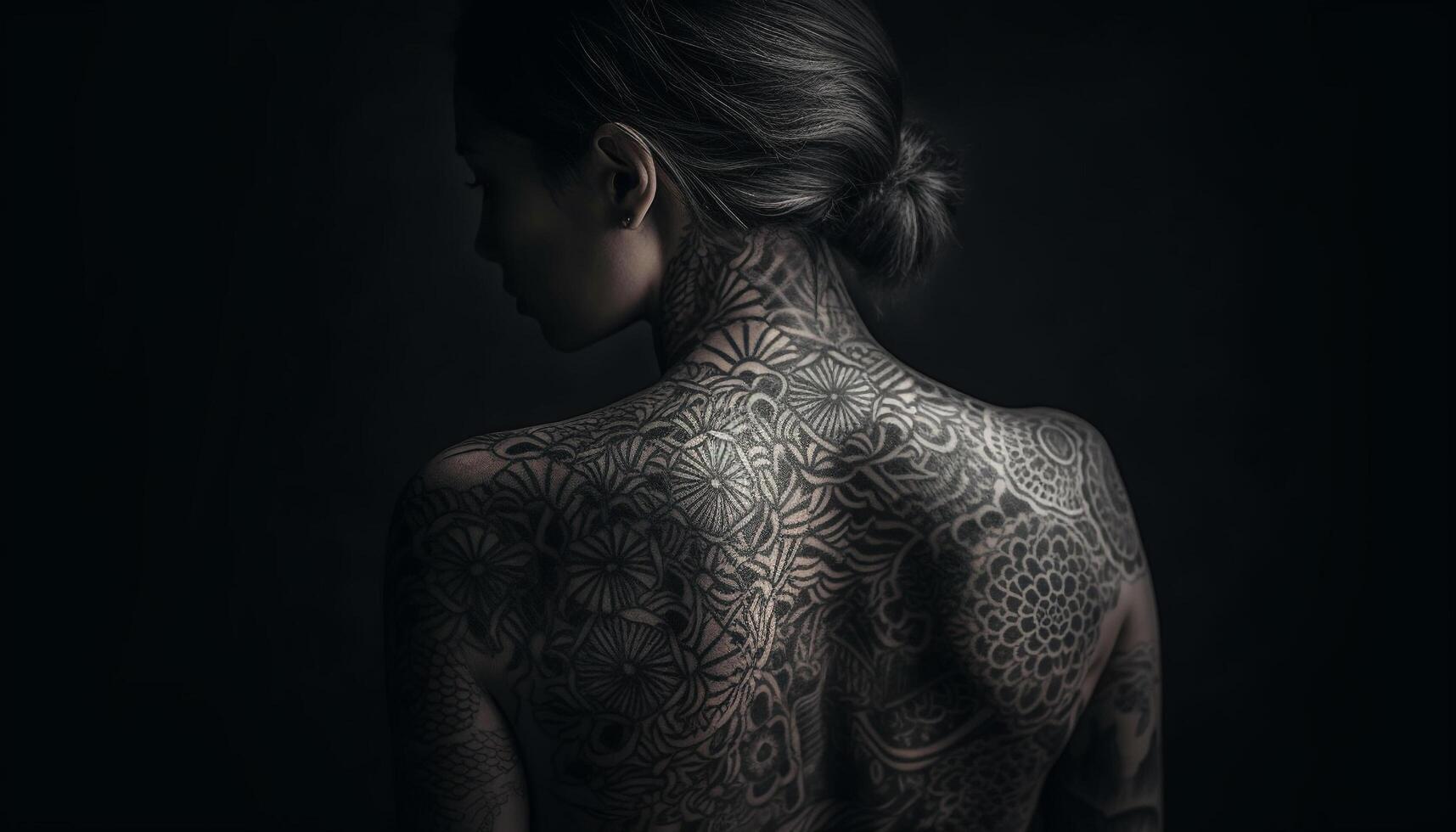 Naked beauty, elegance, and sensuality in tattoo generated by AI photo