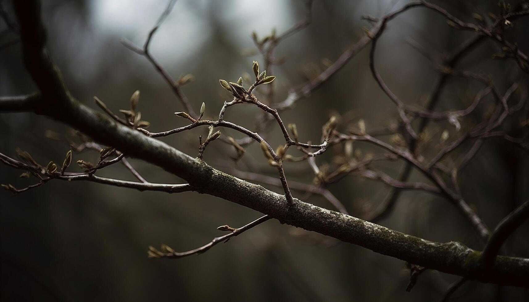 Autumn leaf on tree branch in close up generated by AI photo