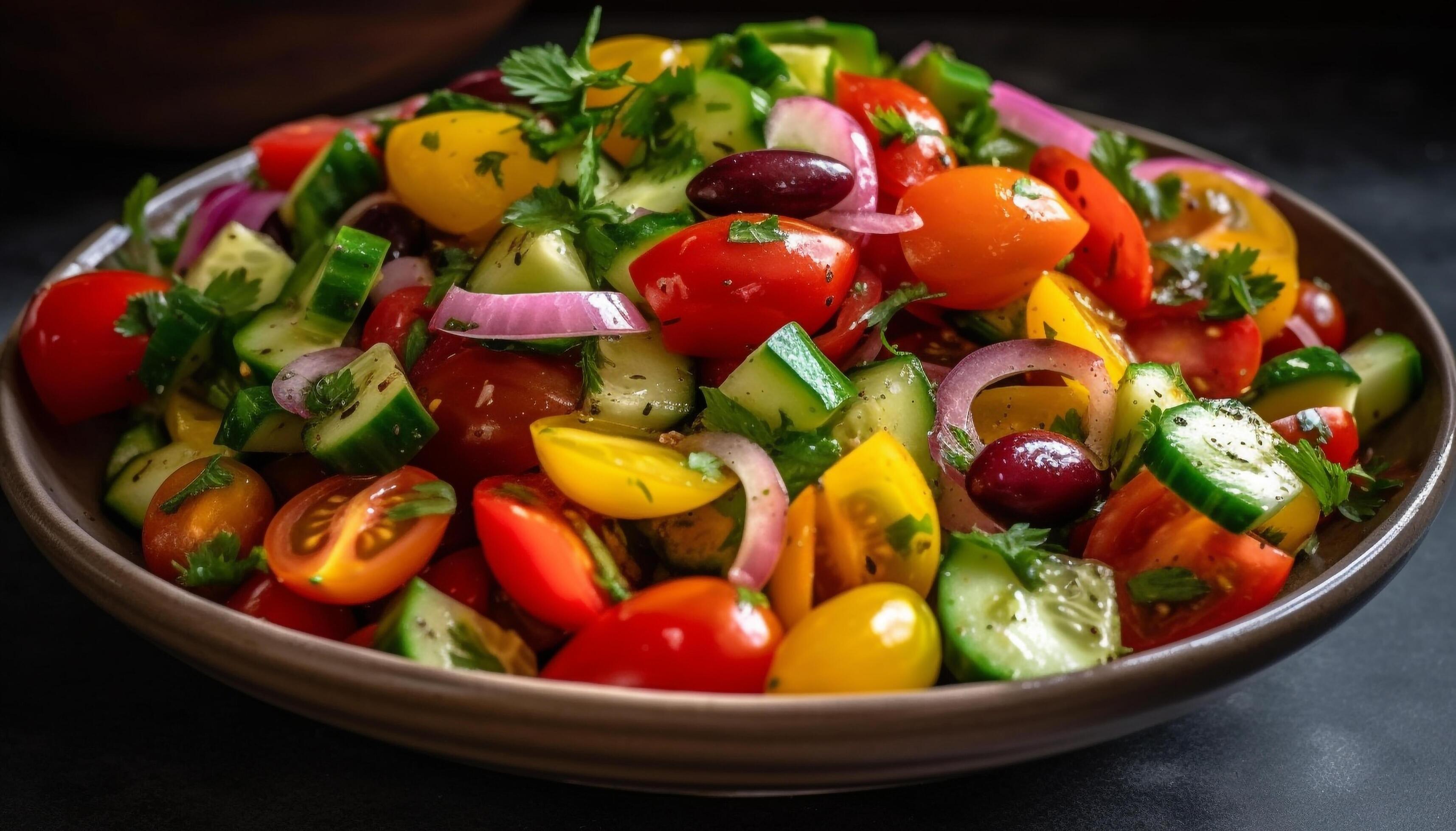 Healthy Greek salad with fresh mozzarella slice generated by AI ...