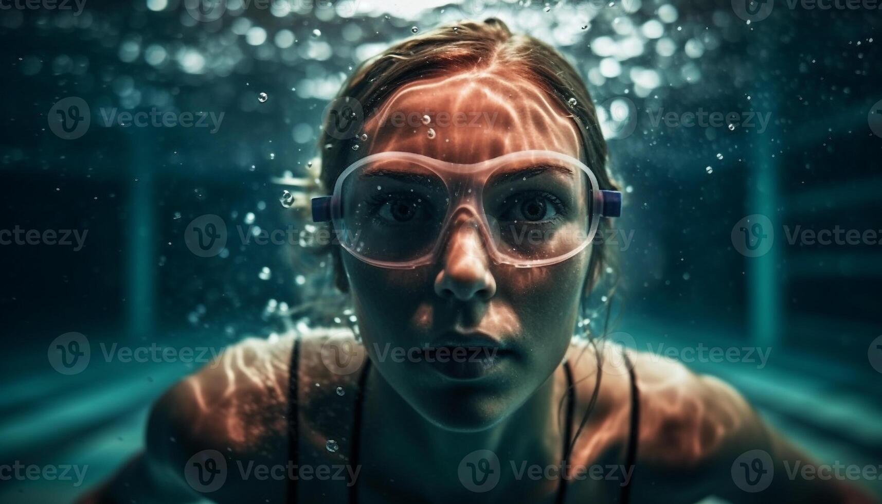 Young adults swimming underwater, scuba diving adventure photo