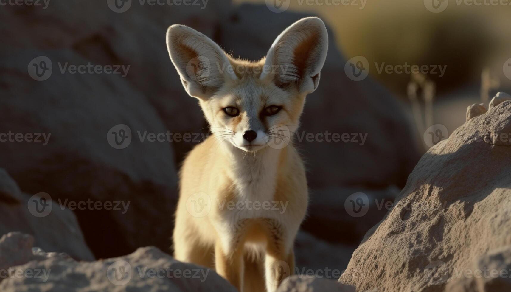 Young fox standing on sand, looking away from camera generated by AI photo