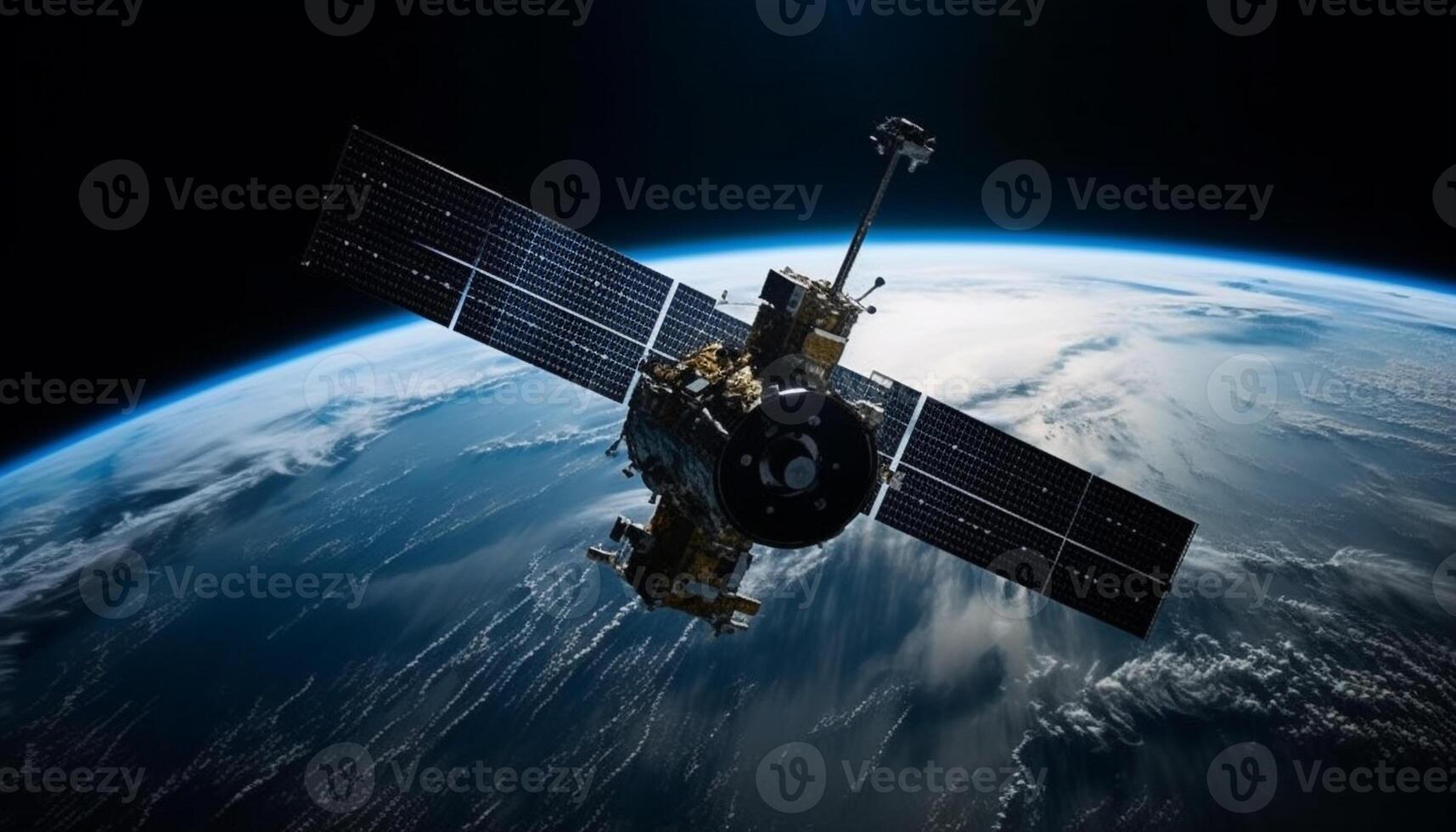 Spaceship orbiting planet Earth, exploring the Milky Way galaxy generated by AI photo