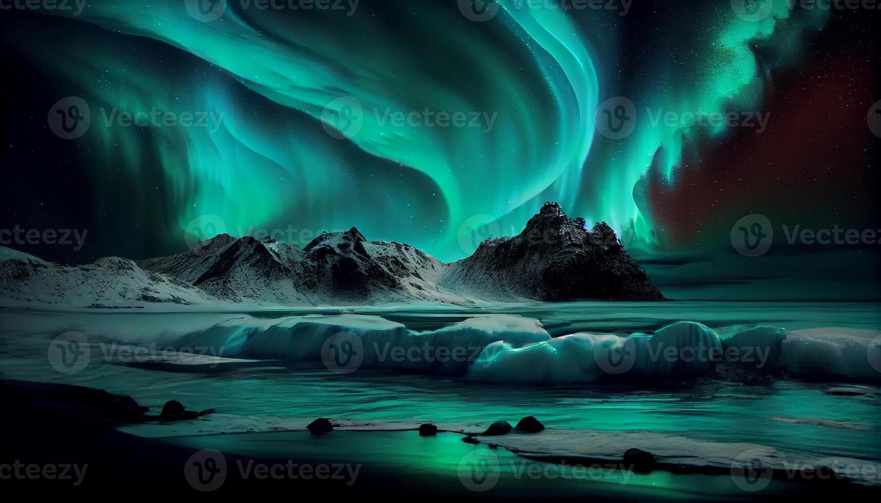 Snowy mountain illuminated by starry night sky , photo