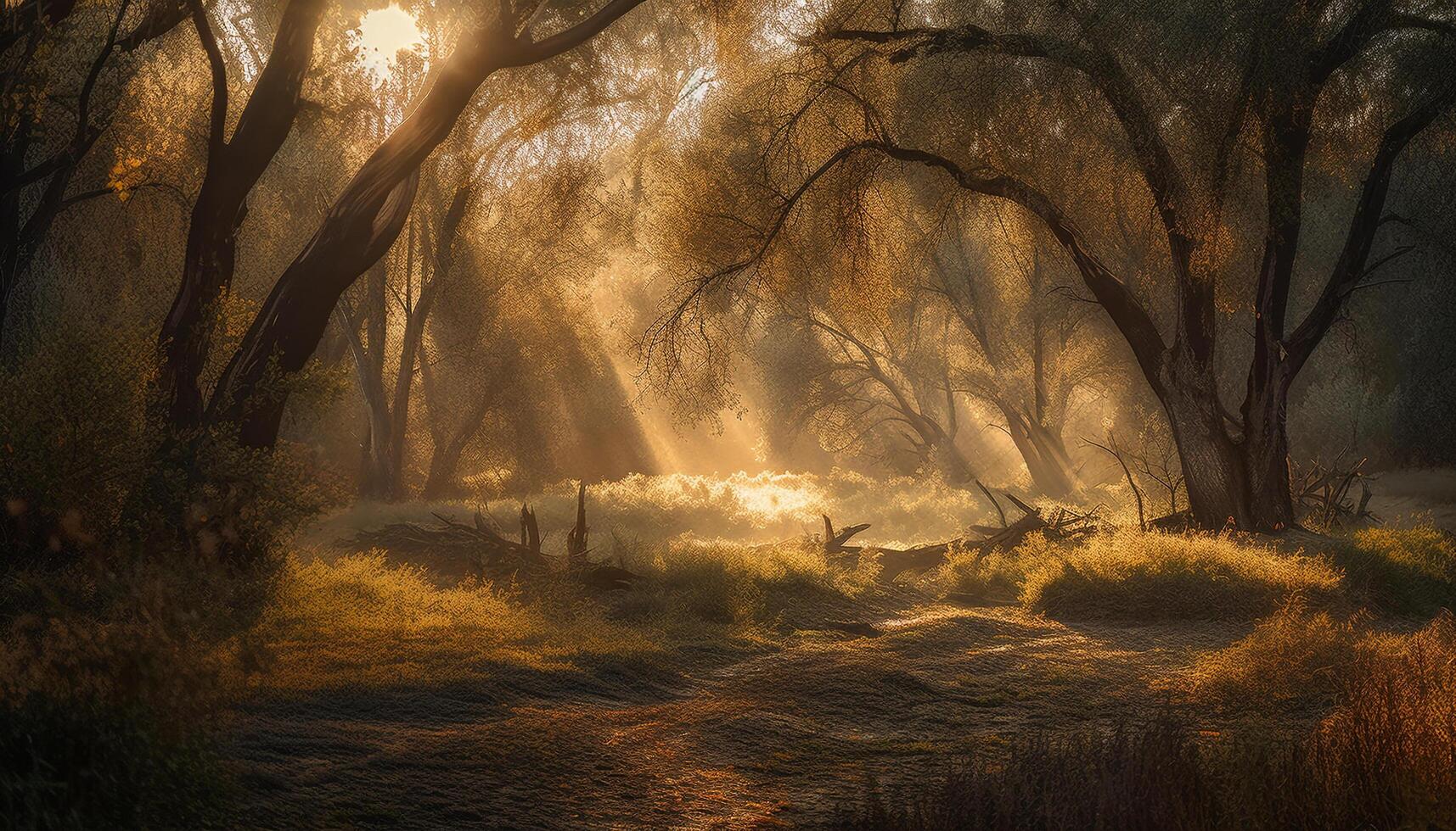 Spooky mystery in the forest at dusk generated by AI photo