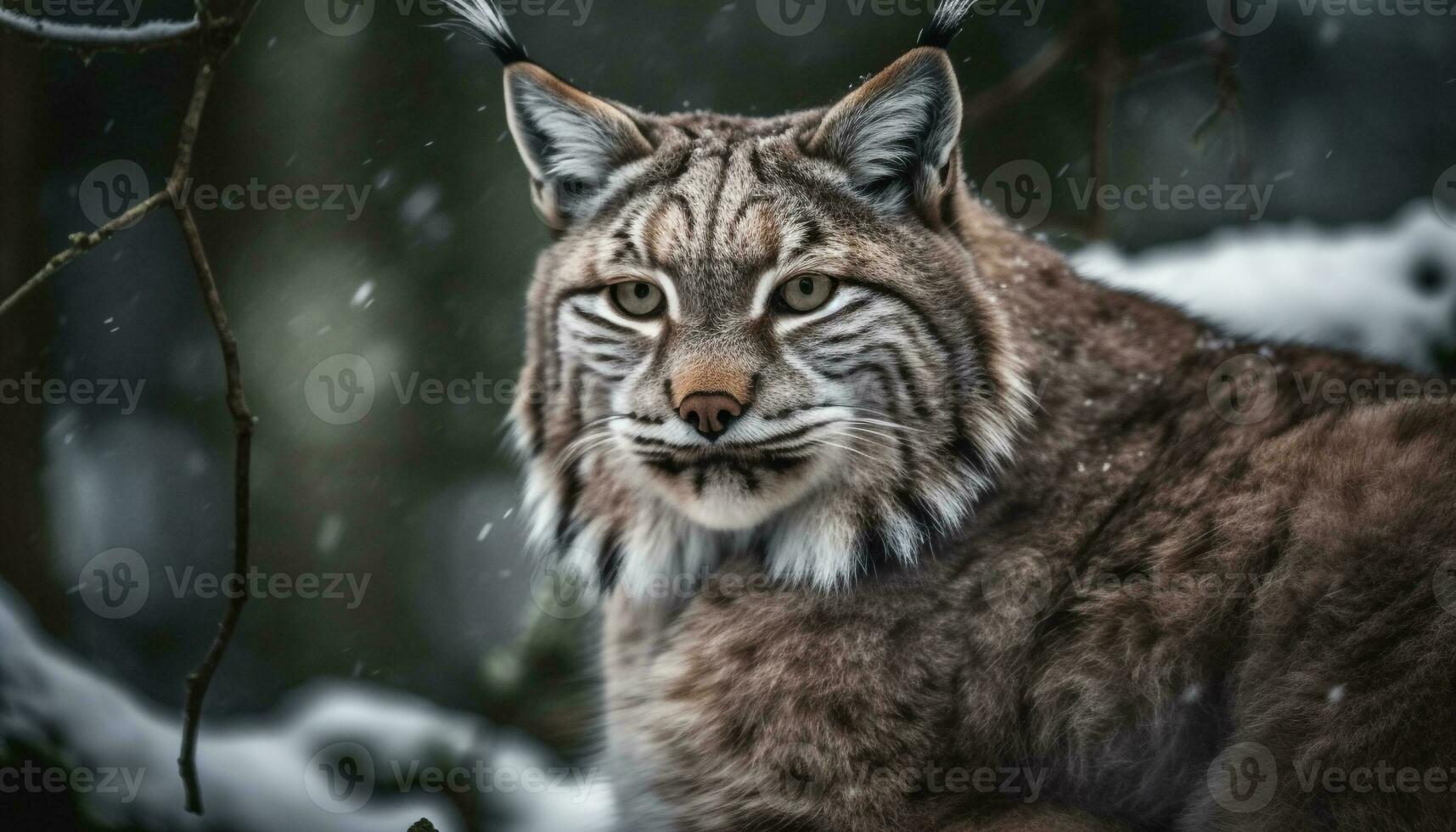 Bobcat staring, striped fur, danger in nature generative AI photo