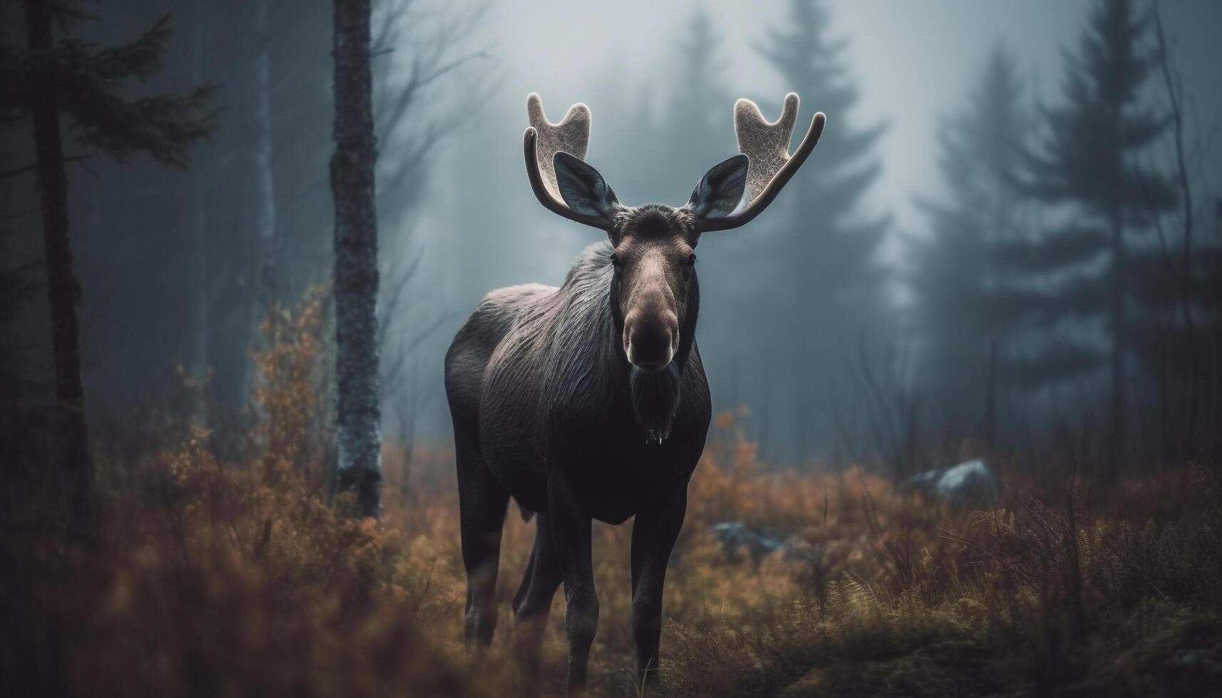 Majestic stag standing in tranquil forest meadow photo