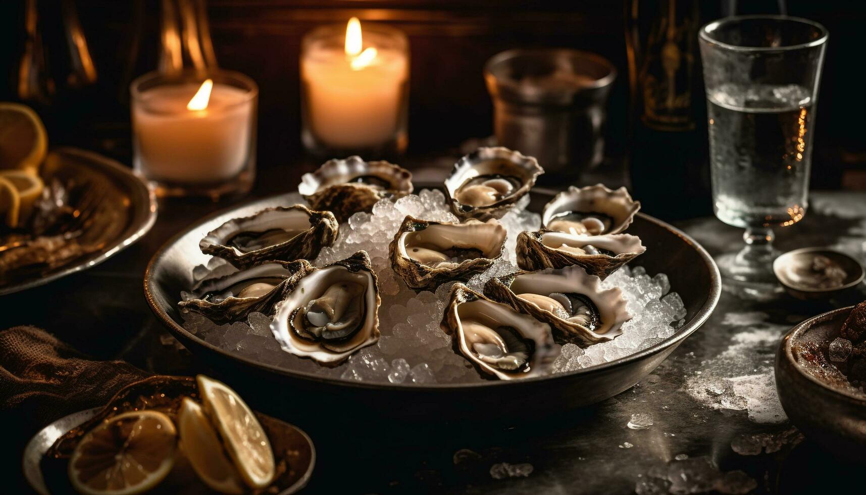 Fresh seafood appetizer on rustic wooden table generated by AI photo