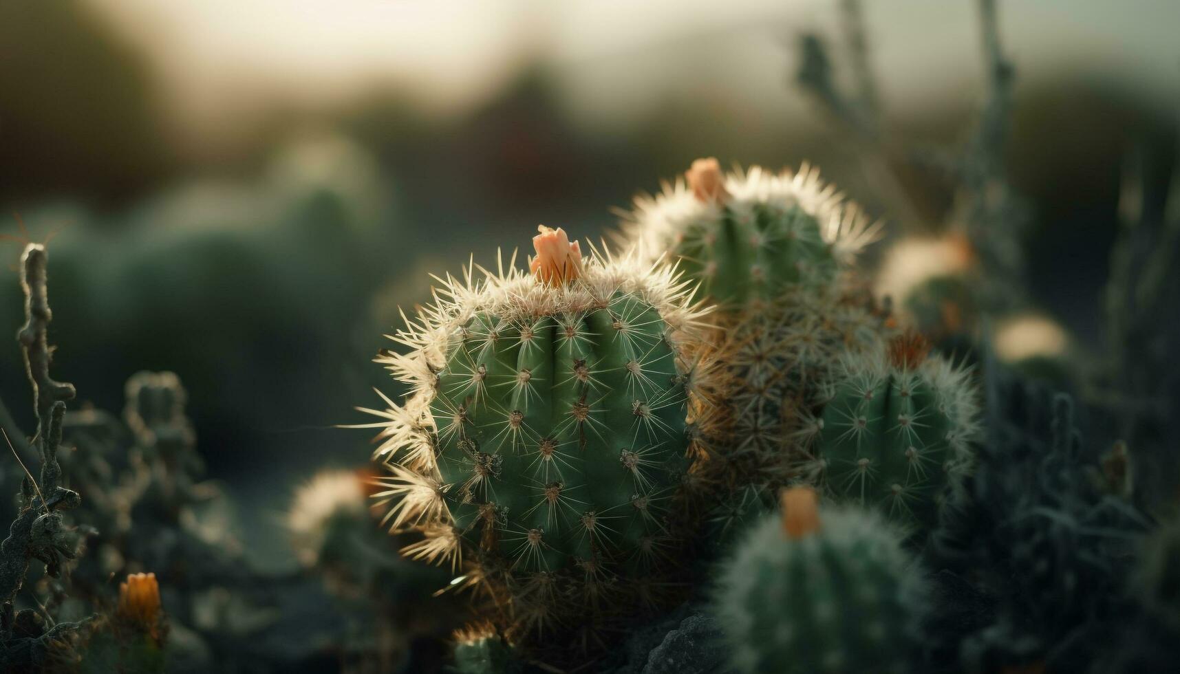 Sharp thorns adorn succulent plant in arid climate generated by AI photo