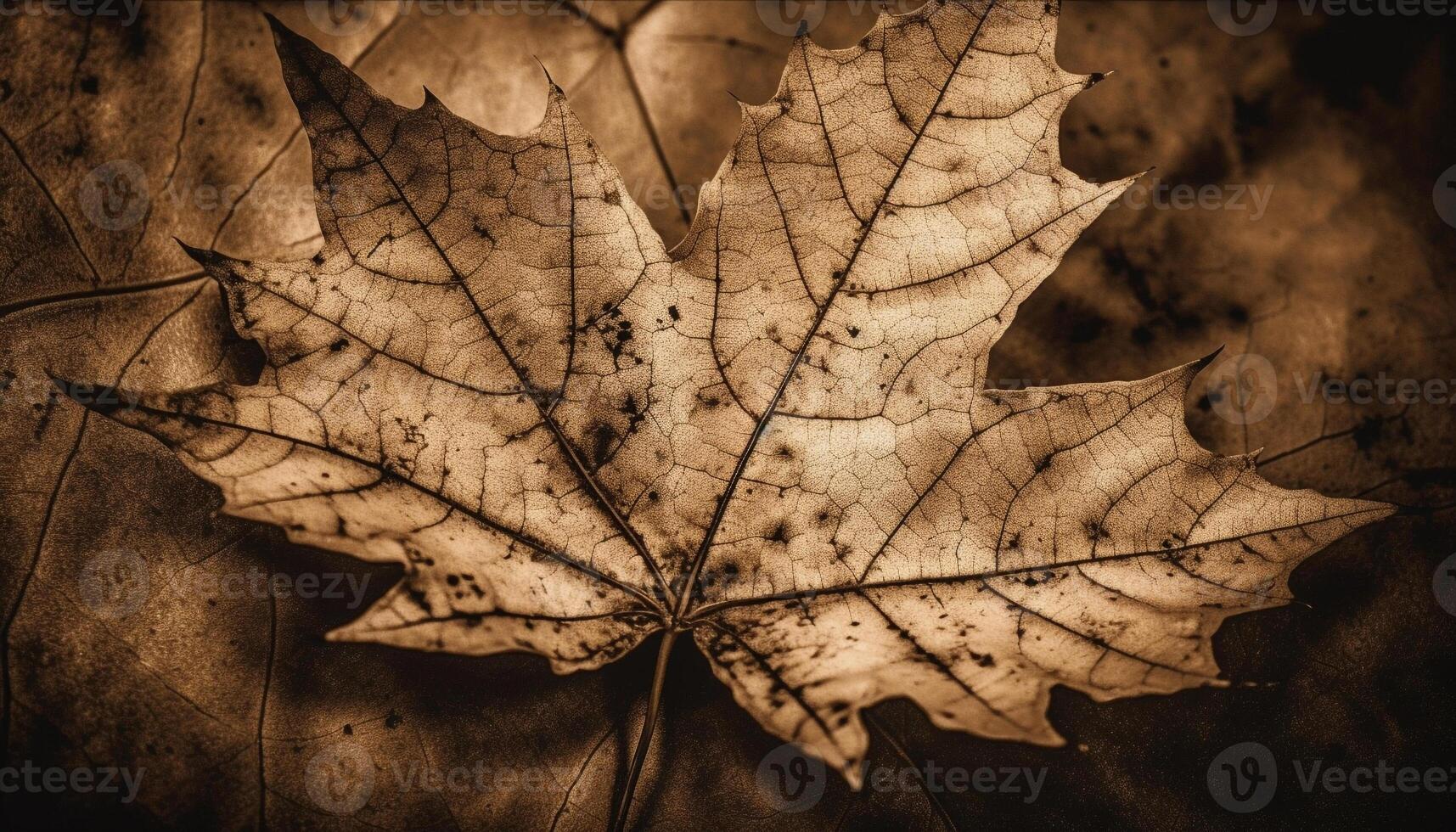 Maple leaf vein, vibrant colors in autumn forest generated by AI photo