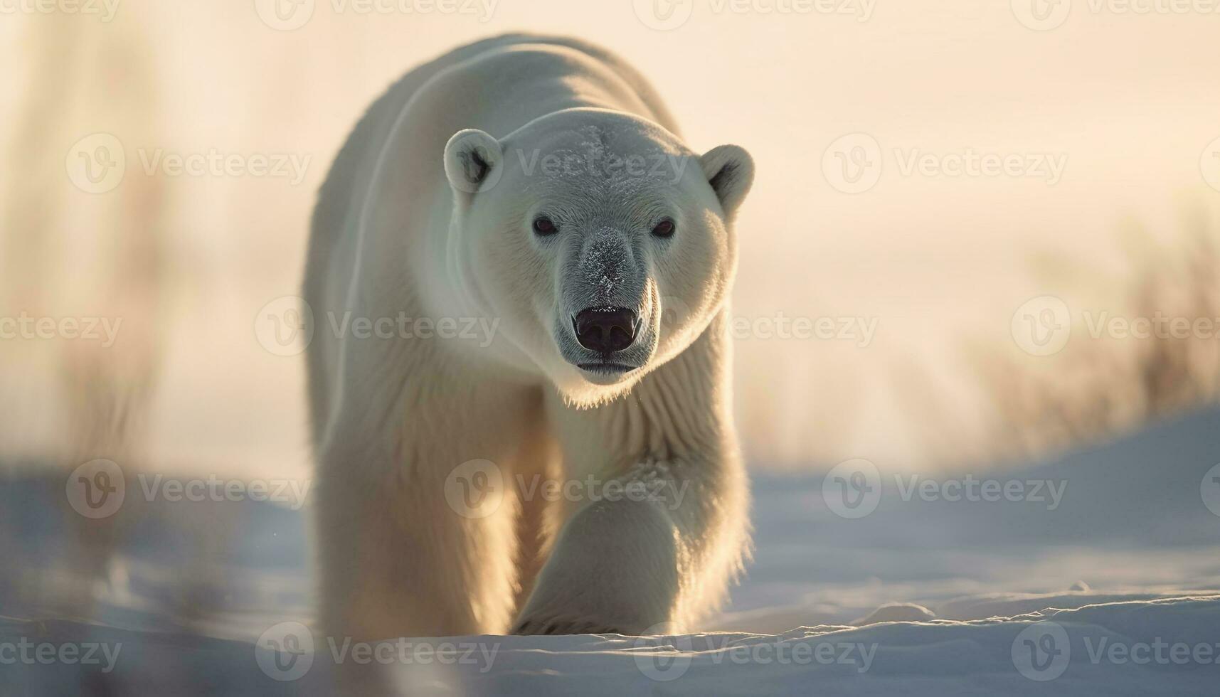 linda ártico mamífero mirando a cámara en nieve generado por ai foto