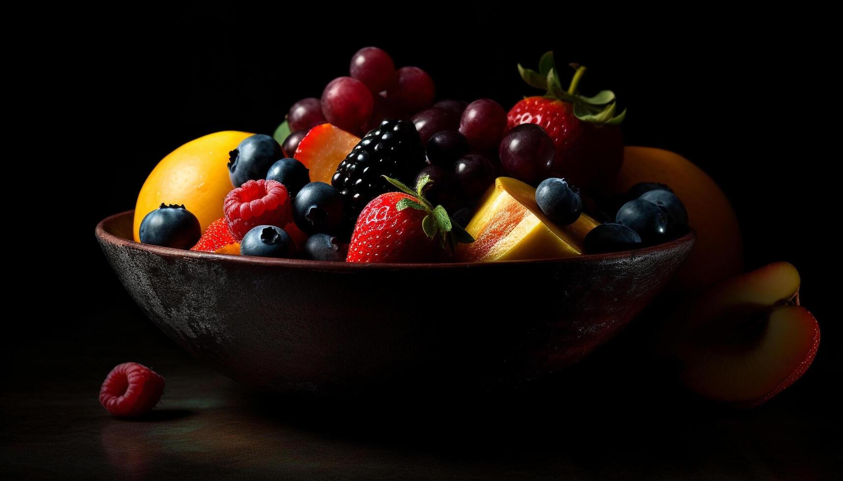 Fresh berry fruit bowl, a healthy gourmet snack generated by AI photo