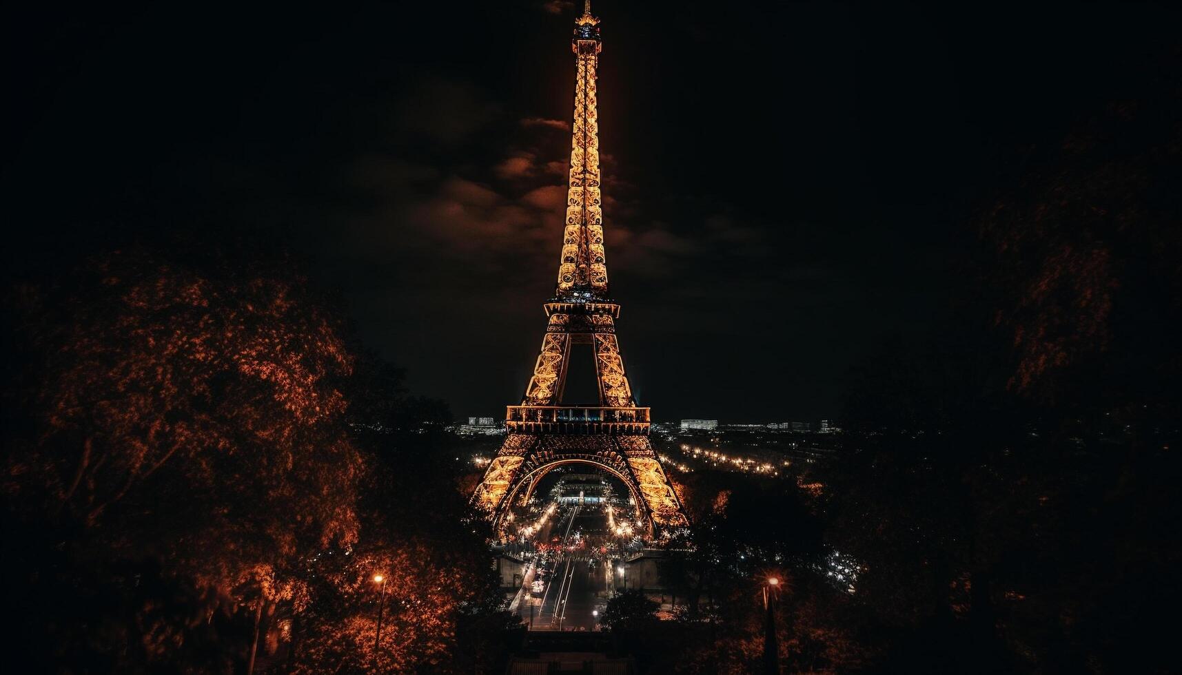 iluminado ciudad horizonte a oscuridad, un majestuoso ver generado por ai foto