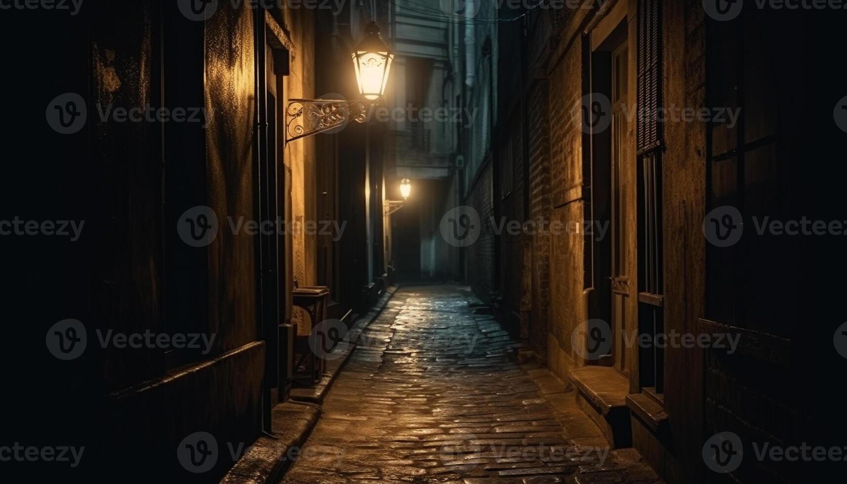 Spooky old architecture illuminated by lantern light generated by AI photo