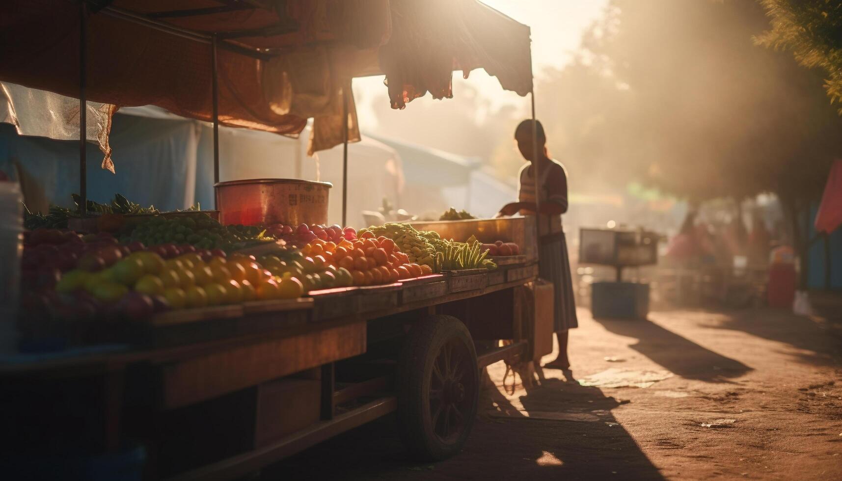 One farmer selling fresh organic vegetables outdoors generated by AI photo