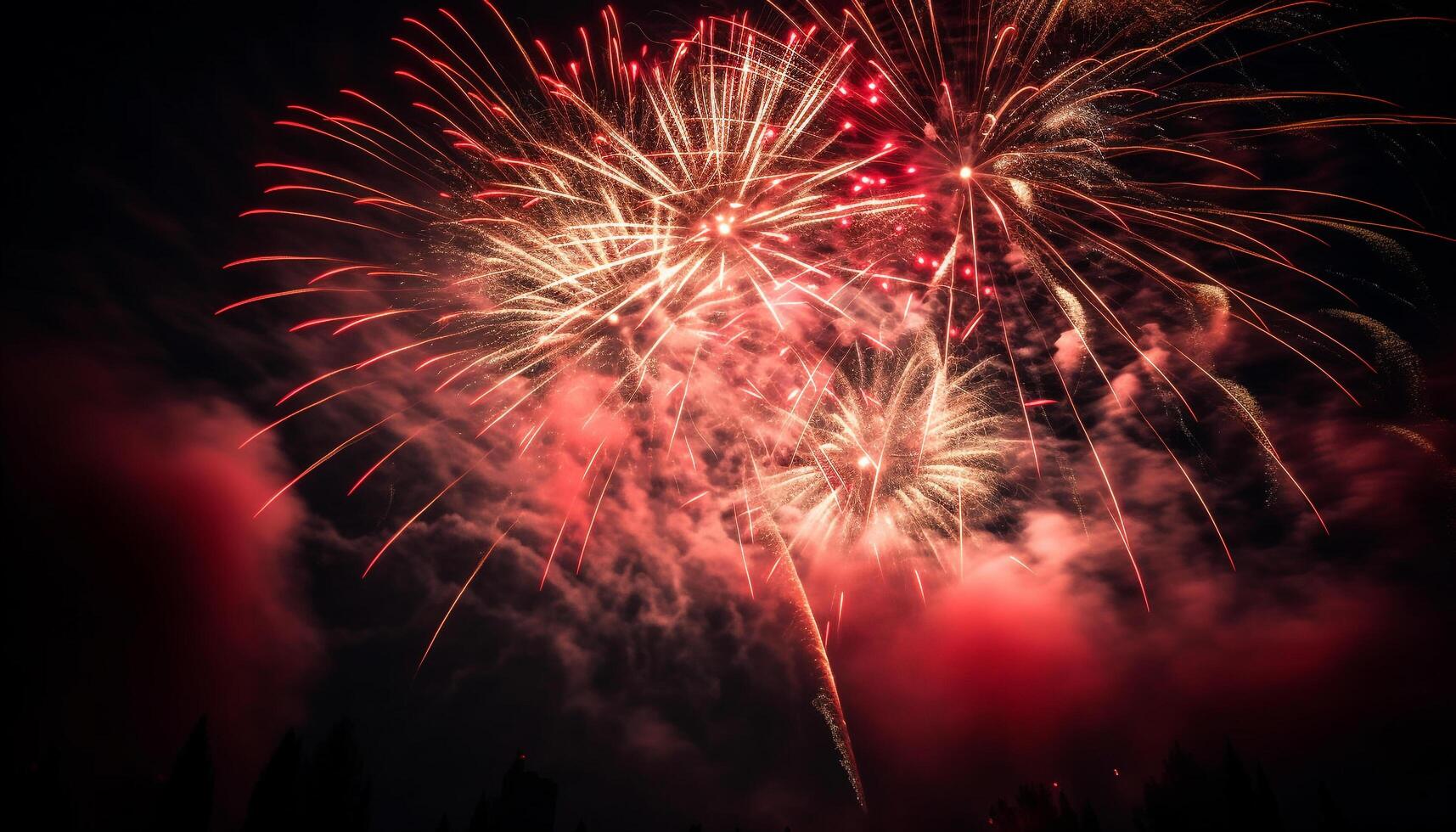 Vibrant colors illuminate the night sky exploding generated by AI photo
