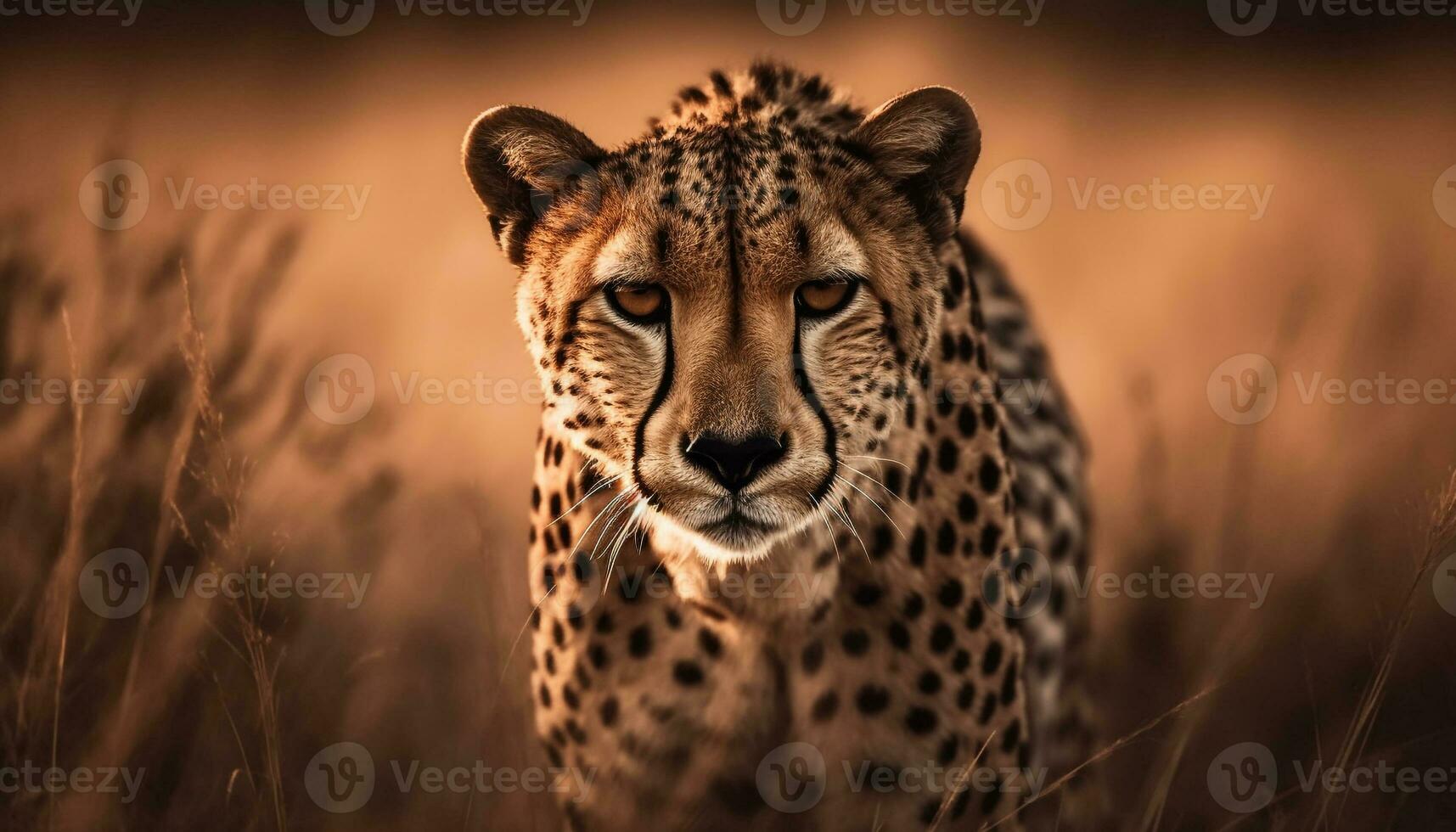 majestuoso leopardo curioso dentro el puesta de sol belleza generado por ai foto