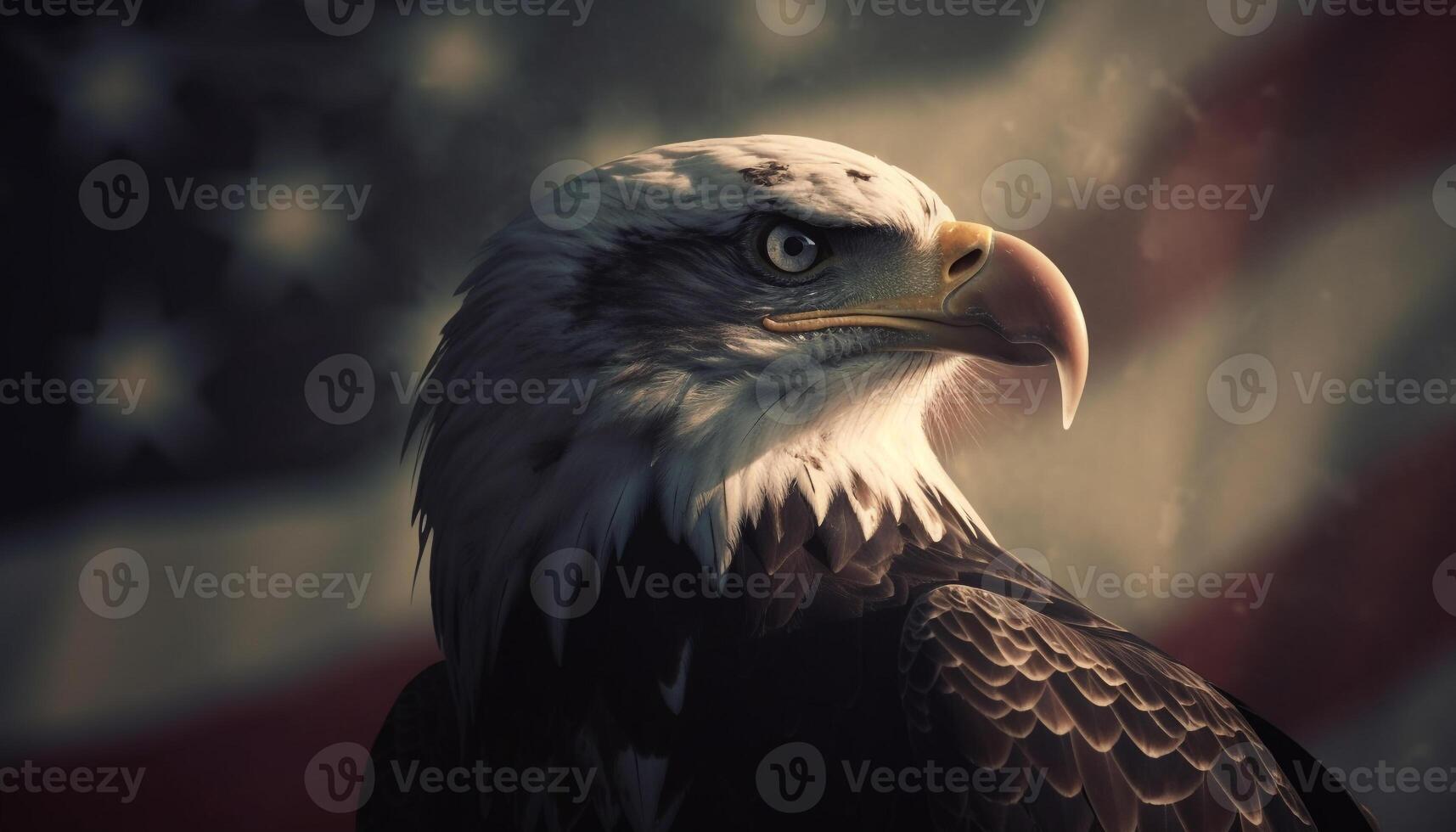 Majestic bald eagle perching on branch generated by AI photo