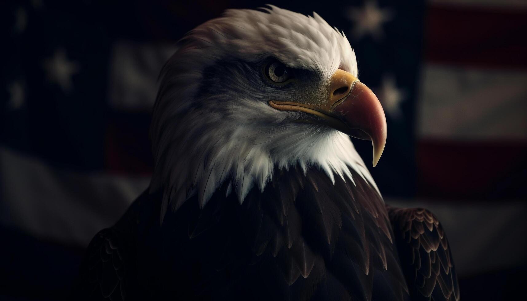 Bald eagle perching, looking at camera majestically generated by AI photo