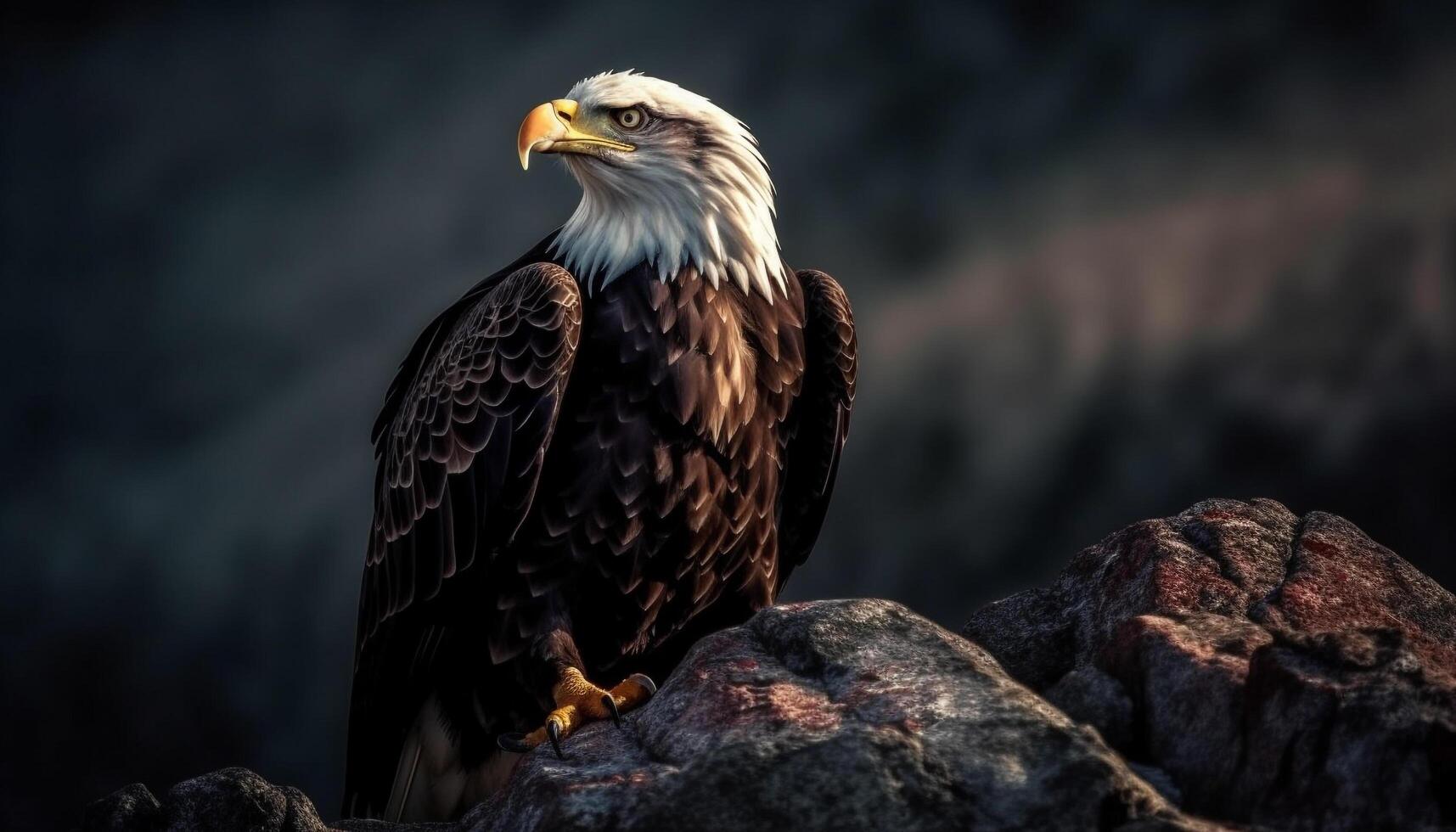 Majestic bald eagle perching on forest branch generated by AI photo