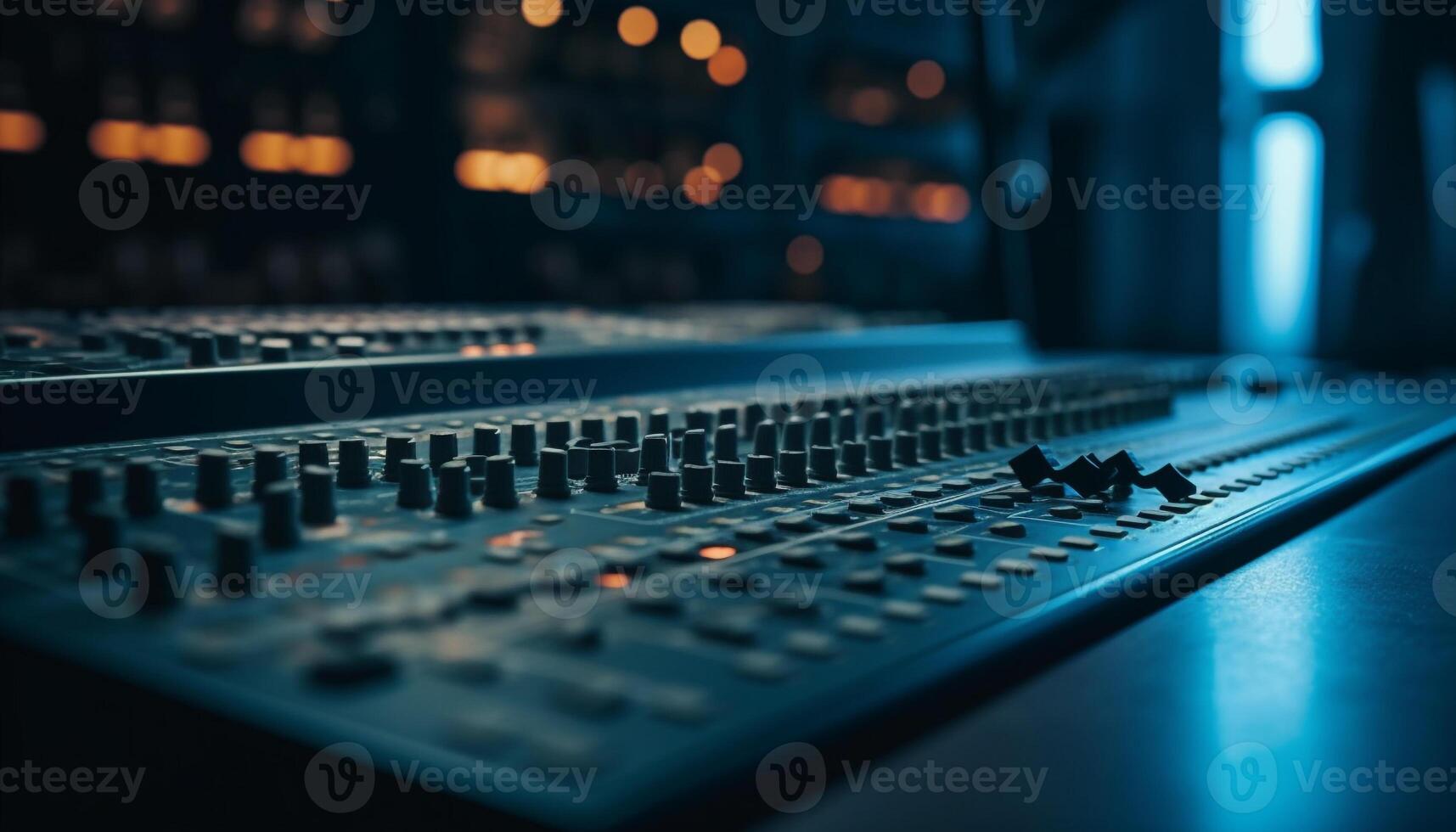 Electric mixer knobs in a row illuminated blue generated by AI photo