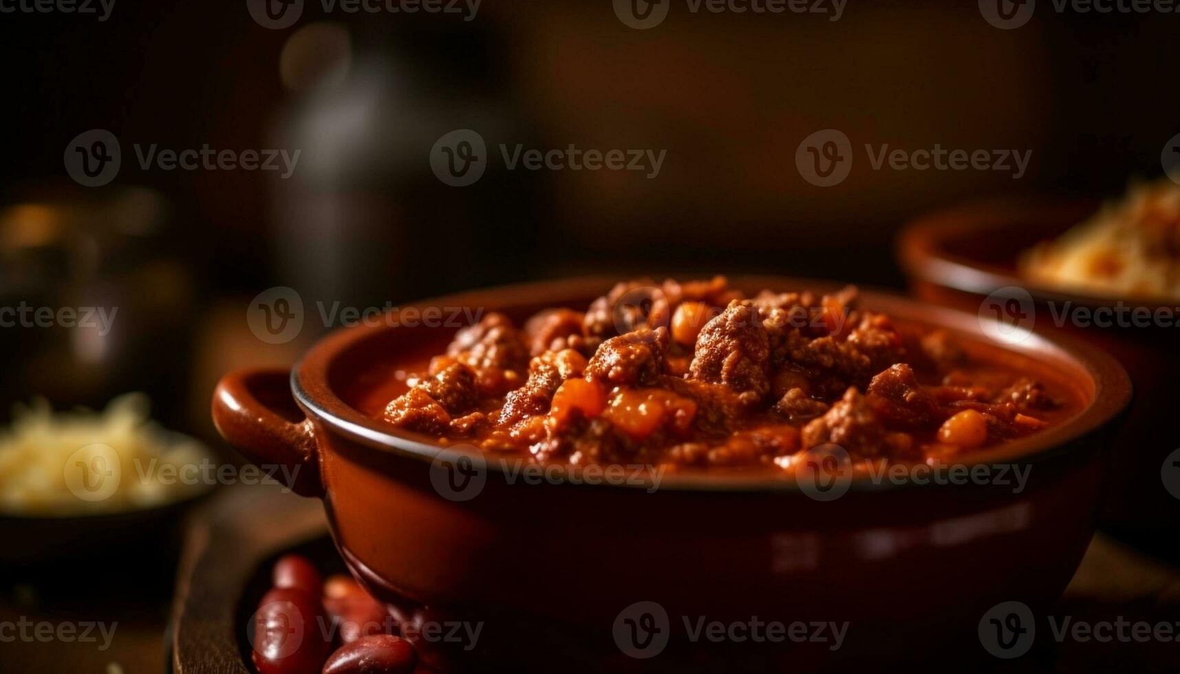 Freshly cooked homemade stew in rustic bowl generated by AI photo