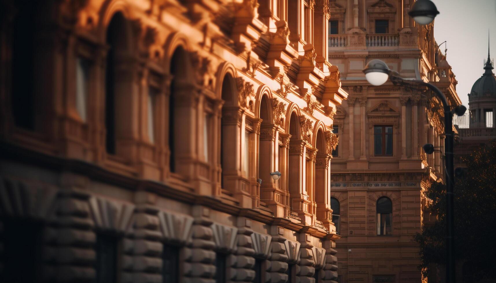 Basilica facade illuminated at dusk, a tourist delight generated by AI photo
