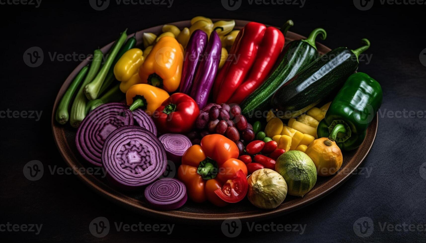 Fresh organic vegetable salad with multi colored ingredients generated by AI photo