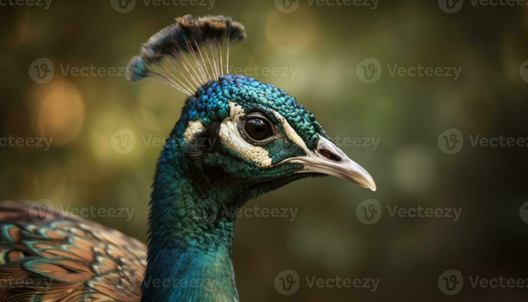 Majestic peacock vibrant feathers, beauty in nature generated by AI photo