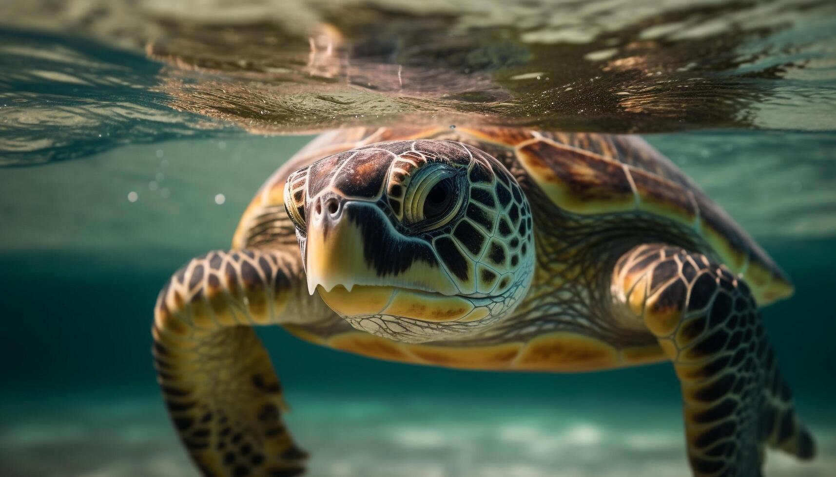 verde mar Tortuga nadando en tropical aguas generado por ai foto