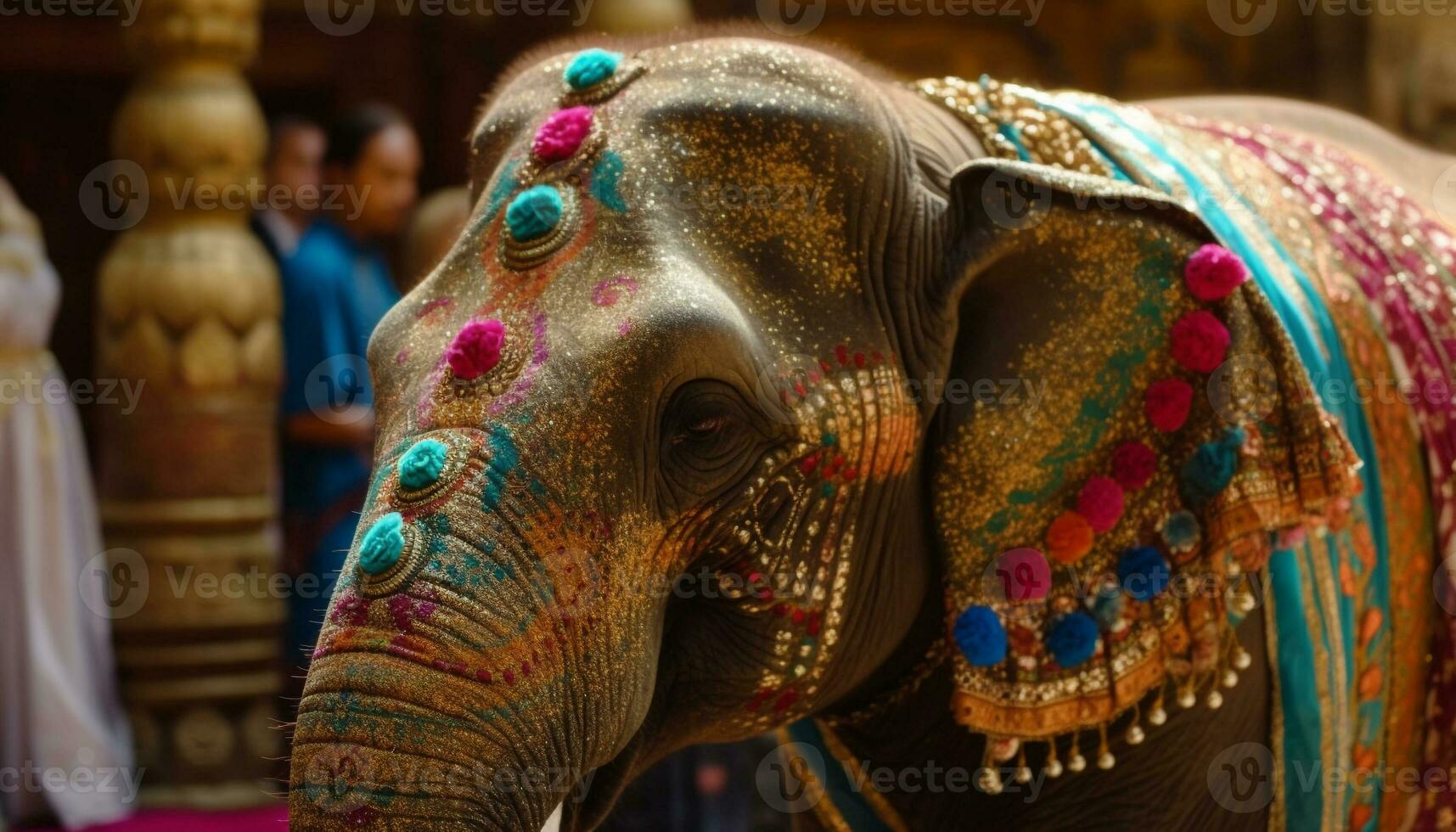 Ornate elephant decoration embodies vibrant Indian culture generated by AI photo