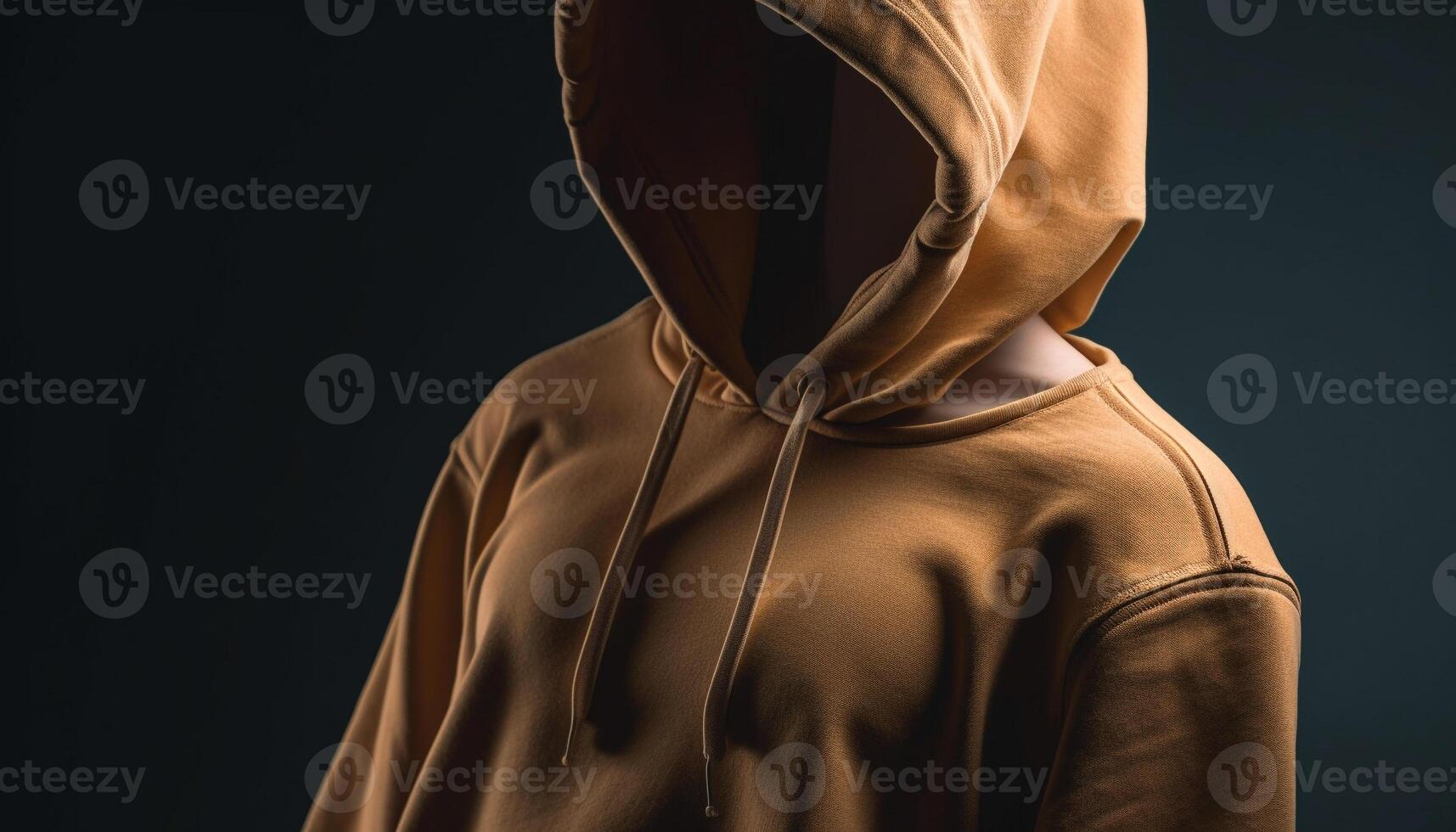 Muscular man in black hoodie stands mysteriously generated by AI photo