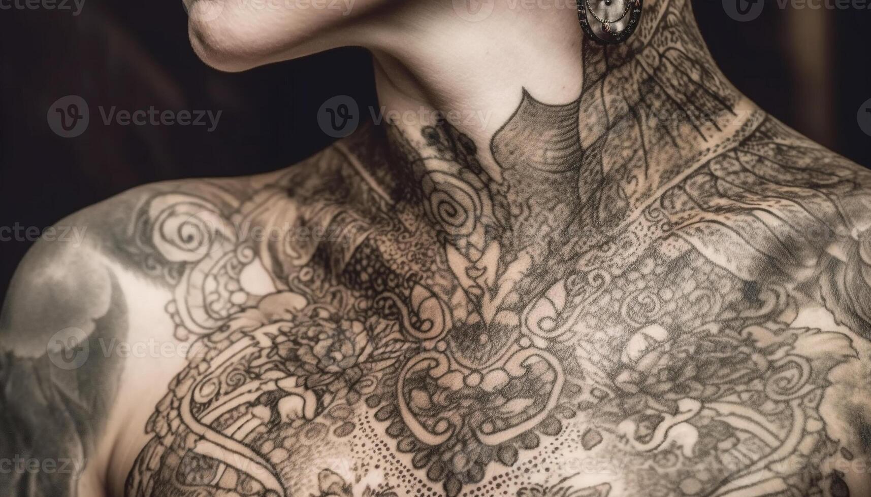 Individuality and sensuality adorn the young woman naked skin tattoo generated by AI photo