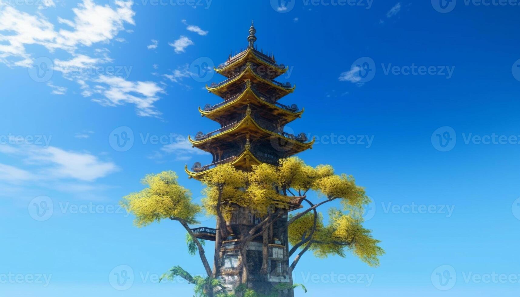 Ancient pagoda statue symbolizes spirituality and history in East Asia generated by AI photo