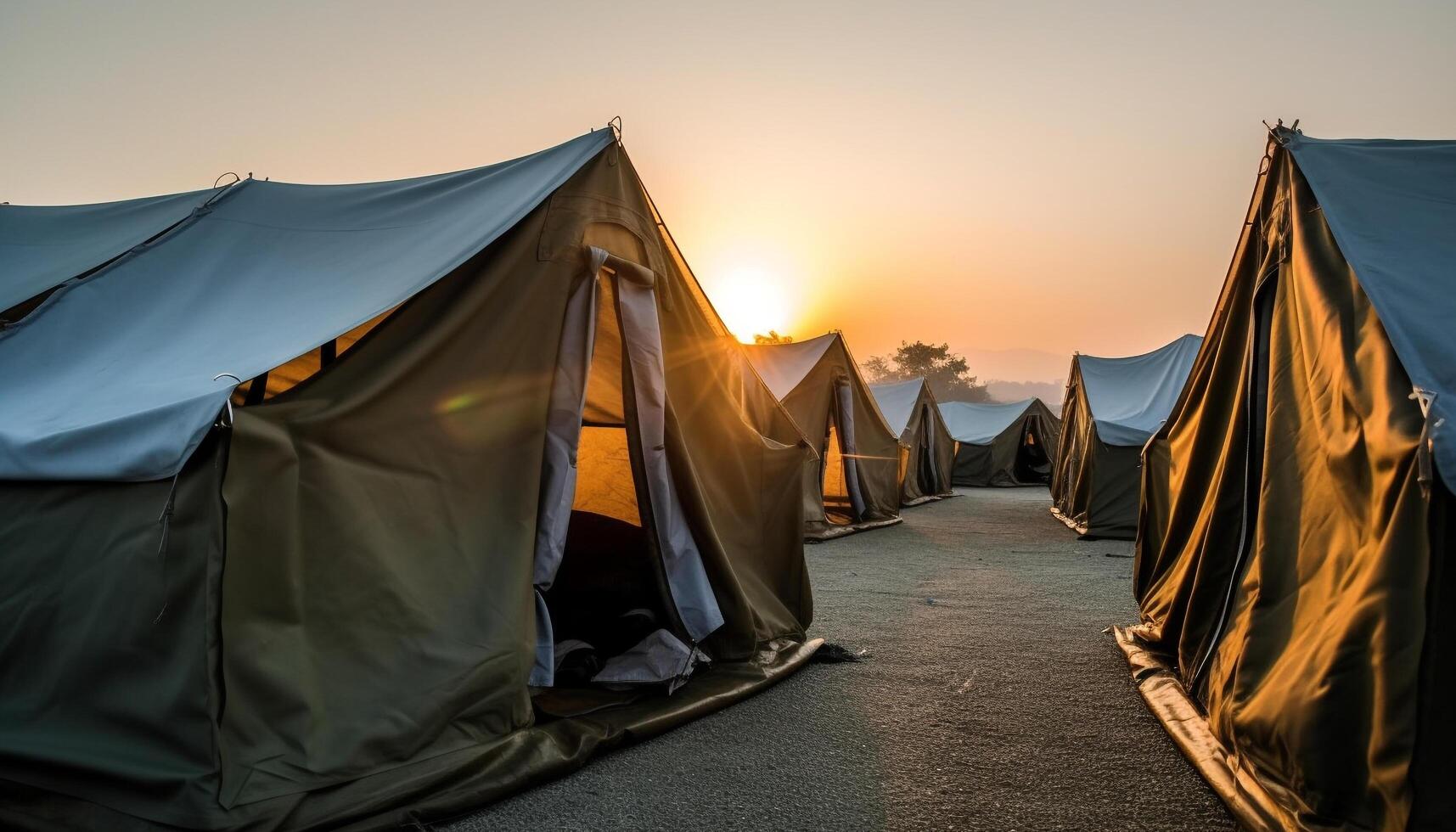 Dome tent at dusk, tranquil scene, nature entertainment, summer adventure generated by AI photo